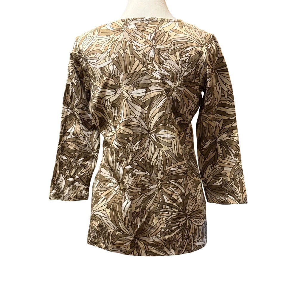 Appleseed's Floral Print Top Brown Beige Cream 3/4 Sleeve Women's‎ Small - Picture 2 of 5